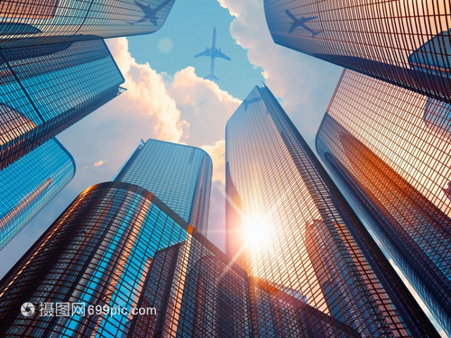 商業(yè)公司建筑玻璃反射在高樓大廈中